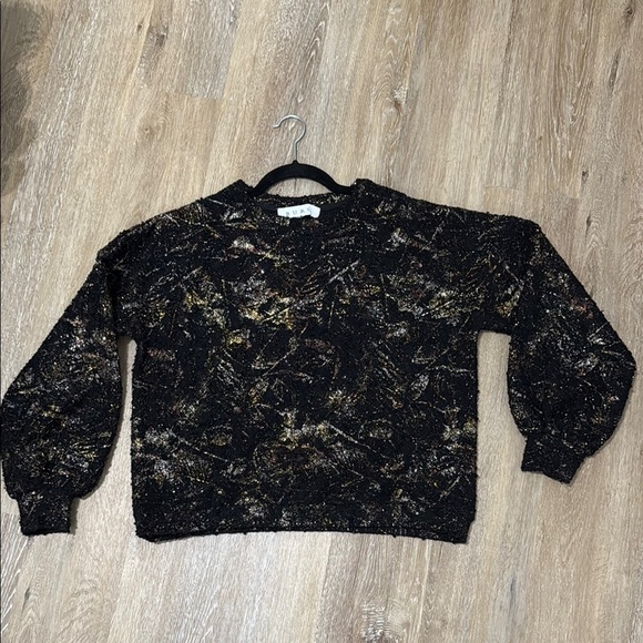 BURU Black and Gold Crew Neck Sweater with Abstract Pattern - Picture 1 of 14